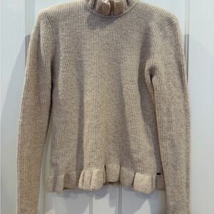 Ted Baker Cream Knit Ruffle Turtleneck Sweater